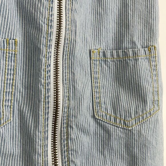 Isaac Mizrahi Girls 4T Blue Striped Overalls Dress Distressed Zipper Front - Picture 2 of 6